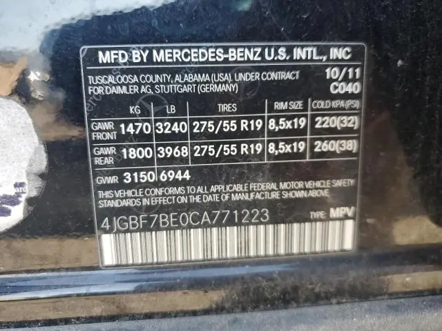 2012 MERCEDES-BENZ GL 450 4MATIC  