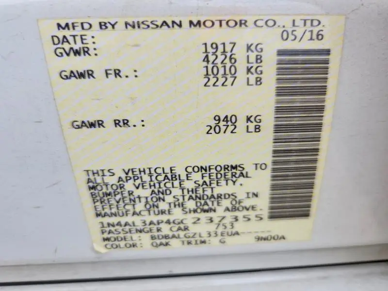 2016 NISSAN ALTIMA 2.5 S  