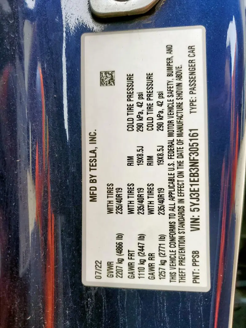 2022 TESLA MODEL 3 