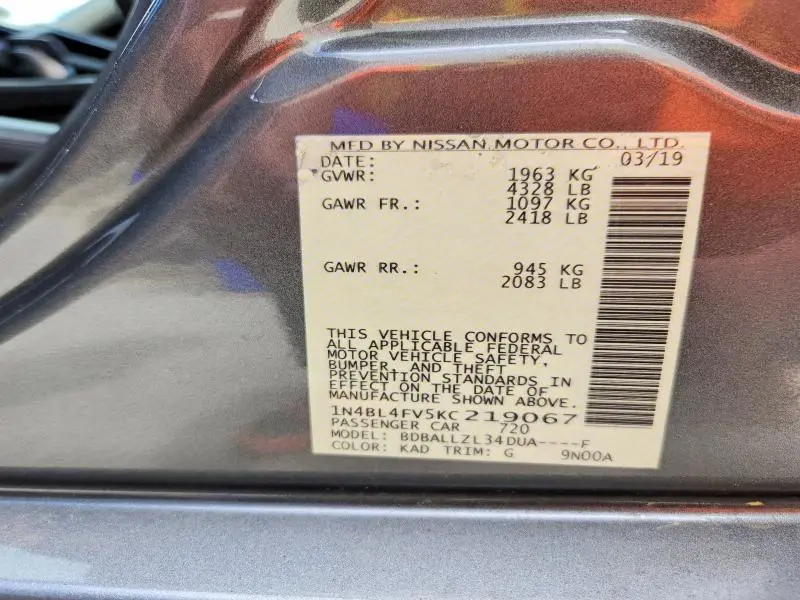 2019 NISSAN ALTIMA PLATINUM  