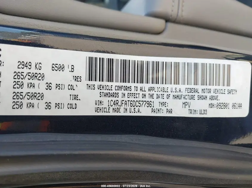 2013 JEEP GRAND CHEROKEE LAREDO ALTITUDE