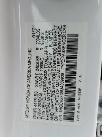 2021 HONDA ACCORD   