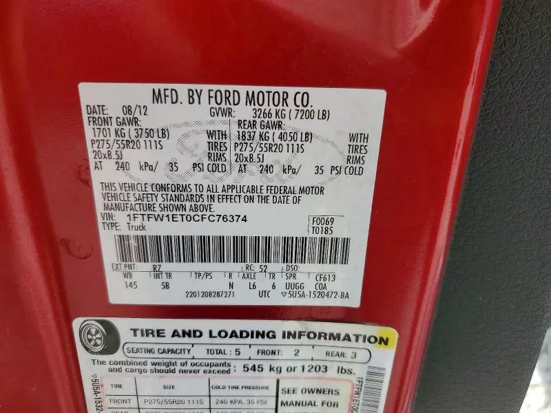 2012 FORD F150 SUPERCREW  
