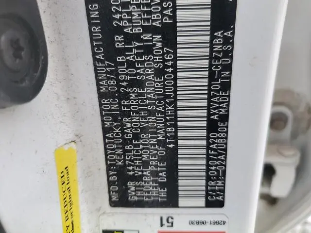 2018 TOYOTA CAMRY L  