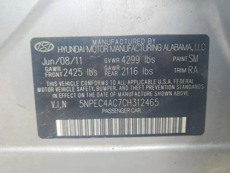 2012 HYUNDAI SONATA LIMITED  