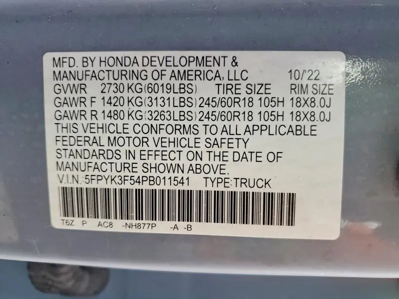 2023 HONDA RIDGELINE RTL  