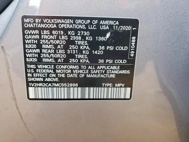2021 VOLKSWAGEN ATLAS SE  