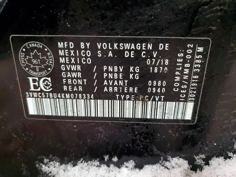 2019 VOLKSWAGEN JETTA S  