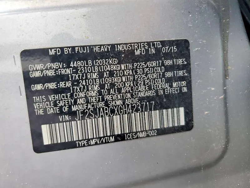 2016 SUBARU FORESTER 2.5I  