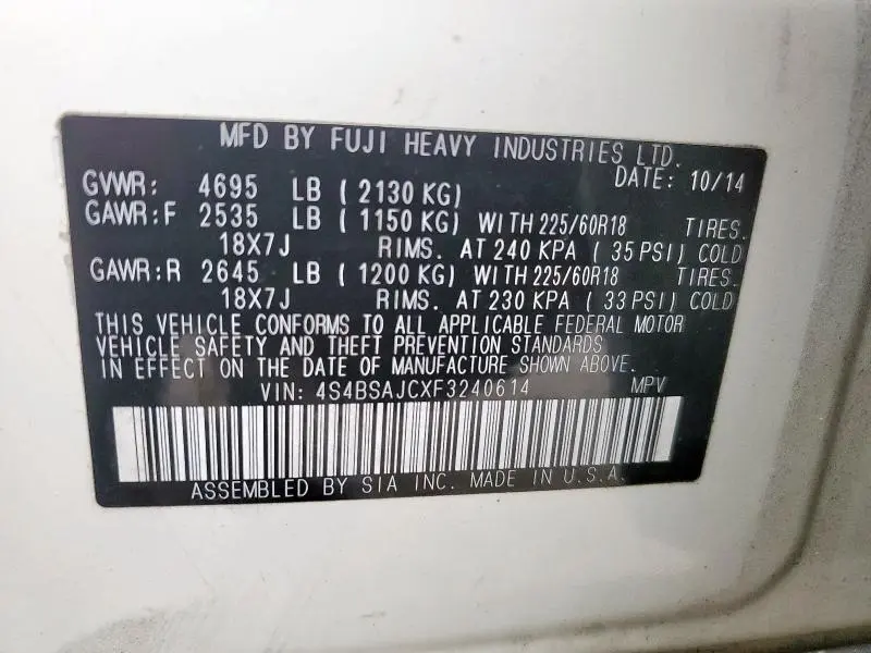 2015 SUBARU OUTBACK 2.5I LIMITED  