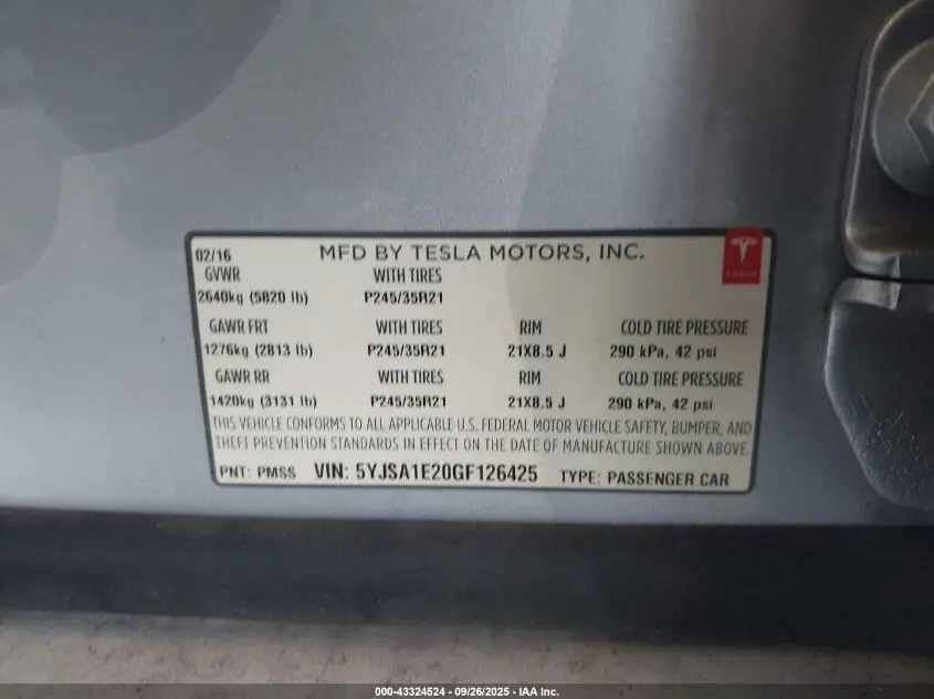 2016 TESLA MODEL S 60D/70D/75D/85D/90D