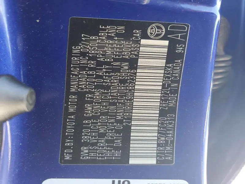 2017 TOYOTA COROLLA L  