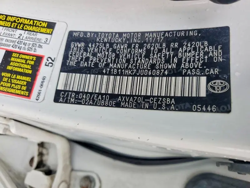 2018 TOYOTA CAMRY SE  
