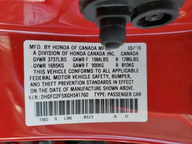2016 HONDA CIVIC LX  