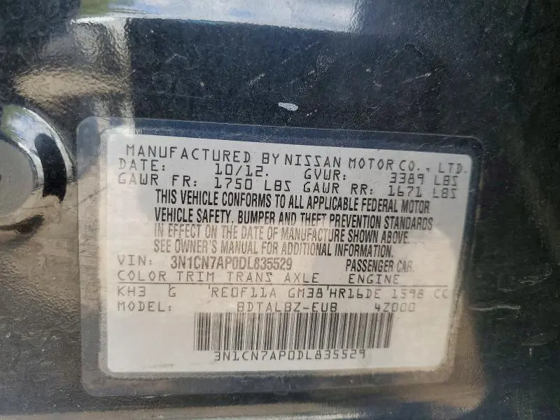 2013 NISSAN VERSA 1.6 S  