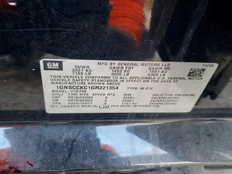 2016 CHEVROLET TAHOE C1500 LTZ  