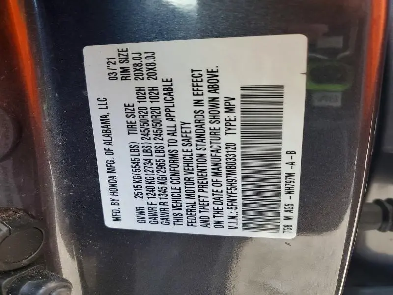 2021 HONDA PILOT TOURING  