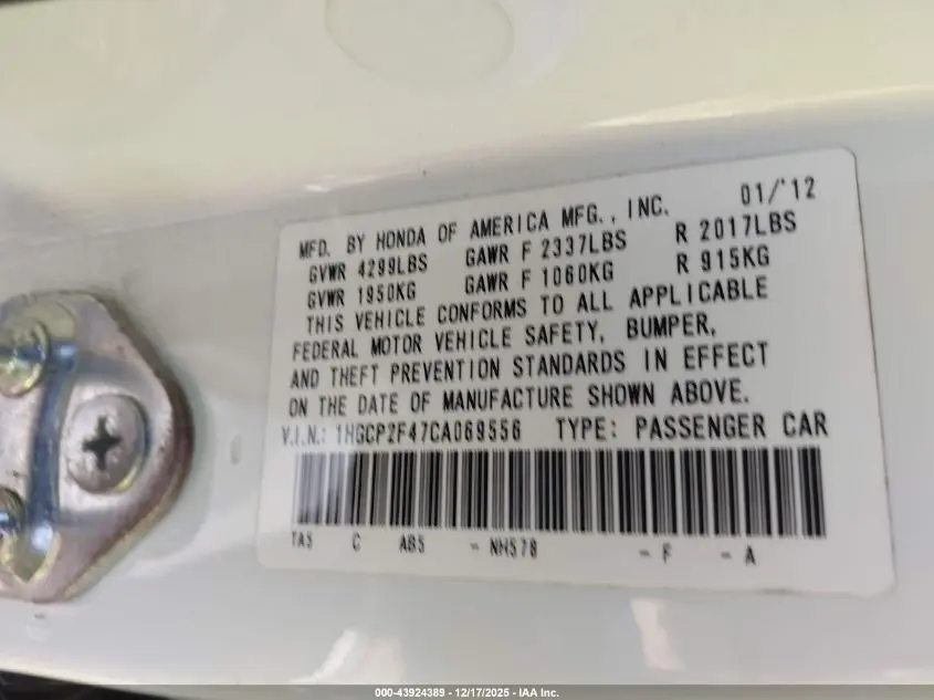 2012 HONDA ACCORD 2.4 LX-P