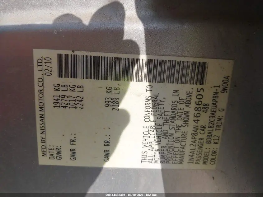 2010 NISSAN ALTIMA 2.5 S