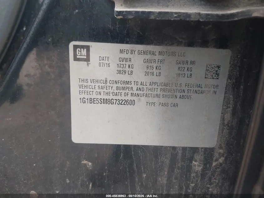 2016 CHEVROLET CRUZE LT AUTO