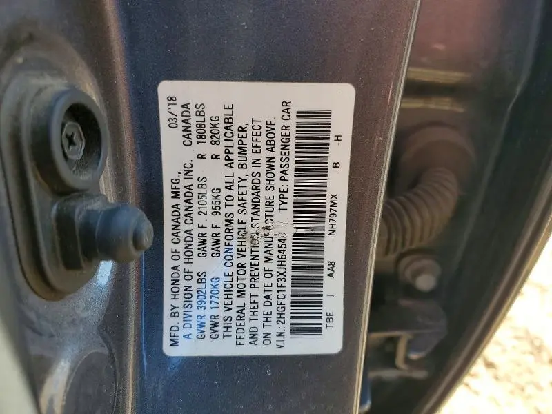 2018 HONDA CIVIC EX  