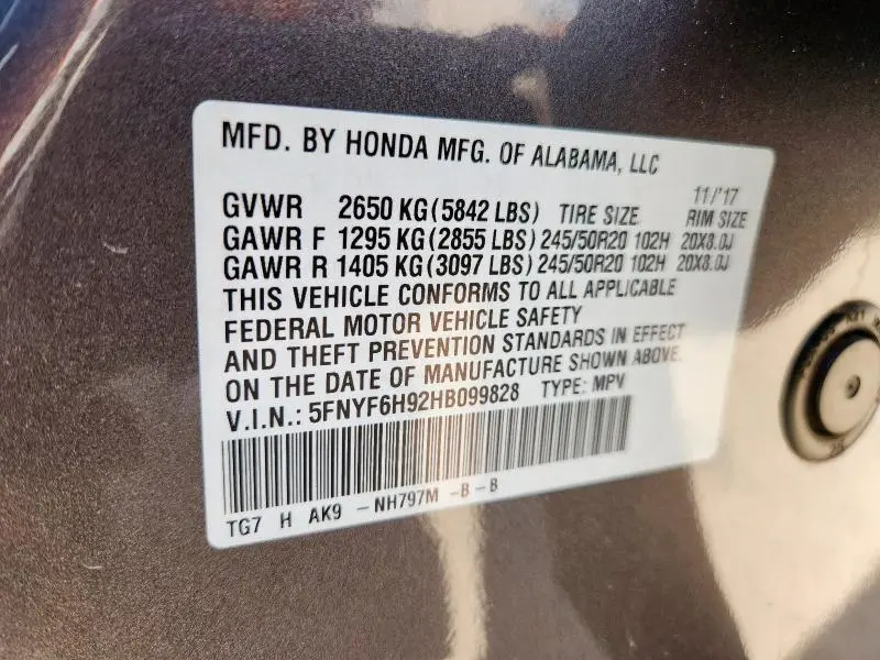 2017 HONDA PILOT TOURING  