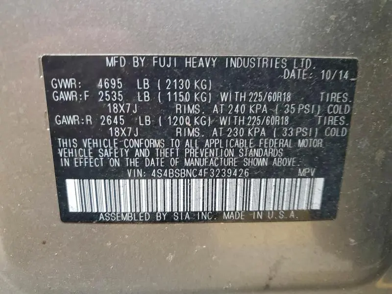 2015 SUBARU OUTBACK 2.5I LIMITED  