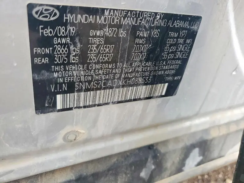 2019 HYUNDAI SANTA FE SE  