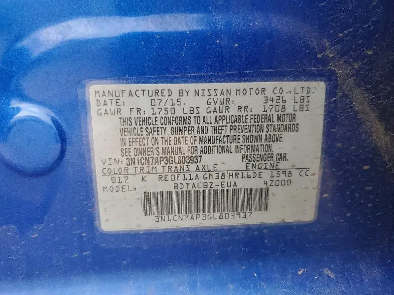 2016 NISSAN VERSA 1.6 SV  