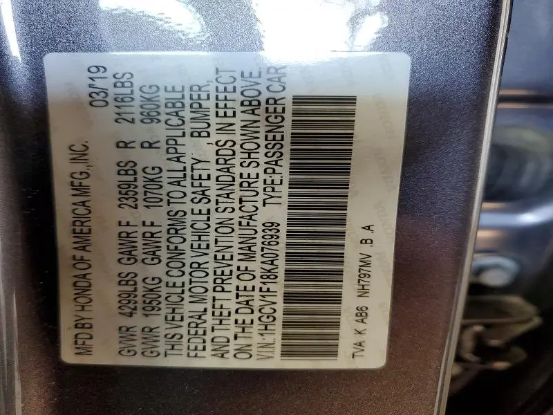 2019 HONDA ACCORD LX  