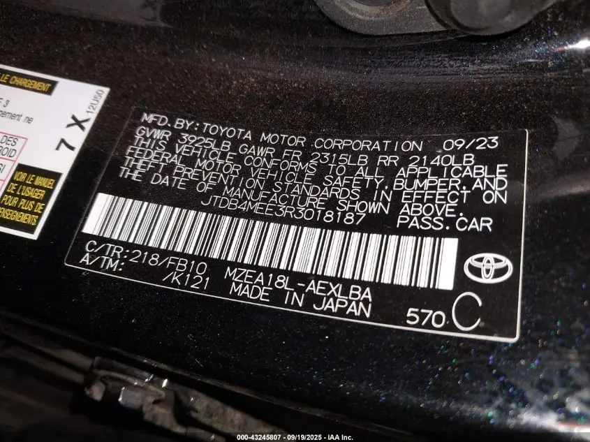 2024 TOYOTA COROLLA LE