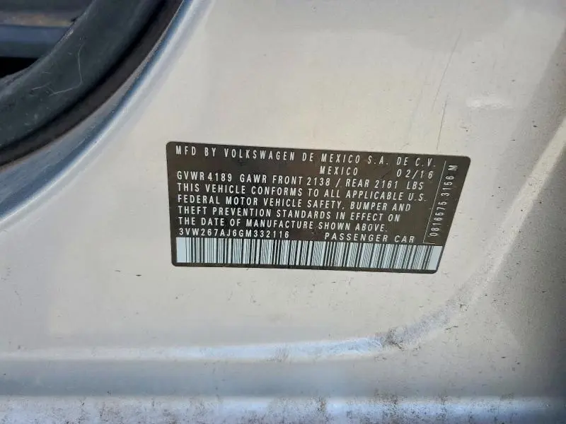 2016 VOLKSWAGEN JETTA S  