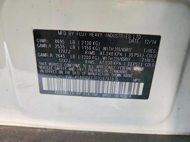 2015 SUBARU OUTBACK 2.5I PREMIUM  