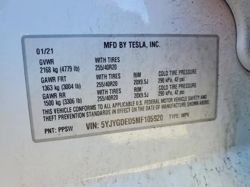 2021 TESLA MODEL Y   