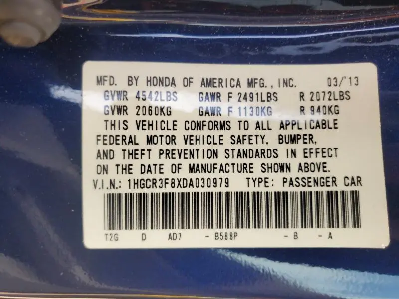 2013 HONDA ACCORD EXL  