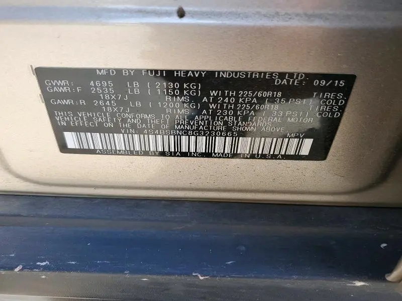 2016 SUBARU OUTBACK 2.5I LIMITED  