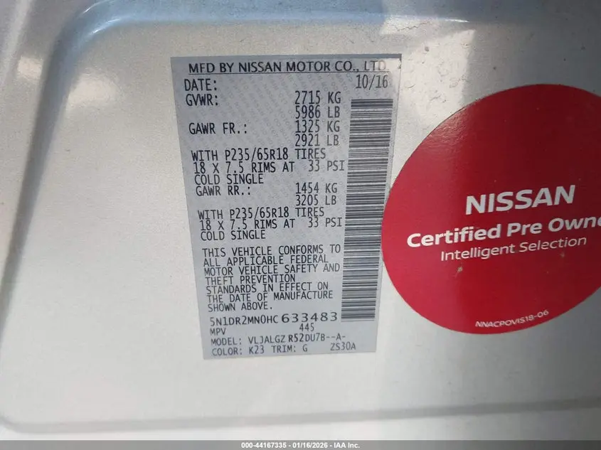 2017 NISSAN PATHFINDER SL