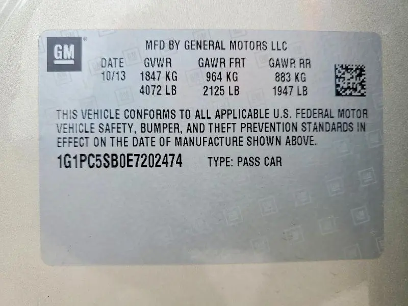 2014 CHEVROLET CRUZE LT  