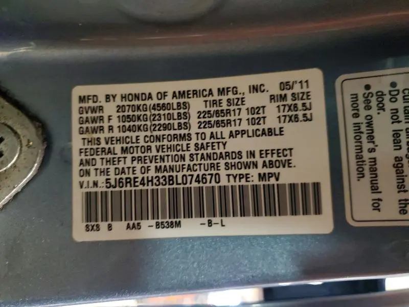 2011 HONDA CR-V LX  