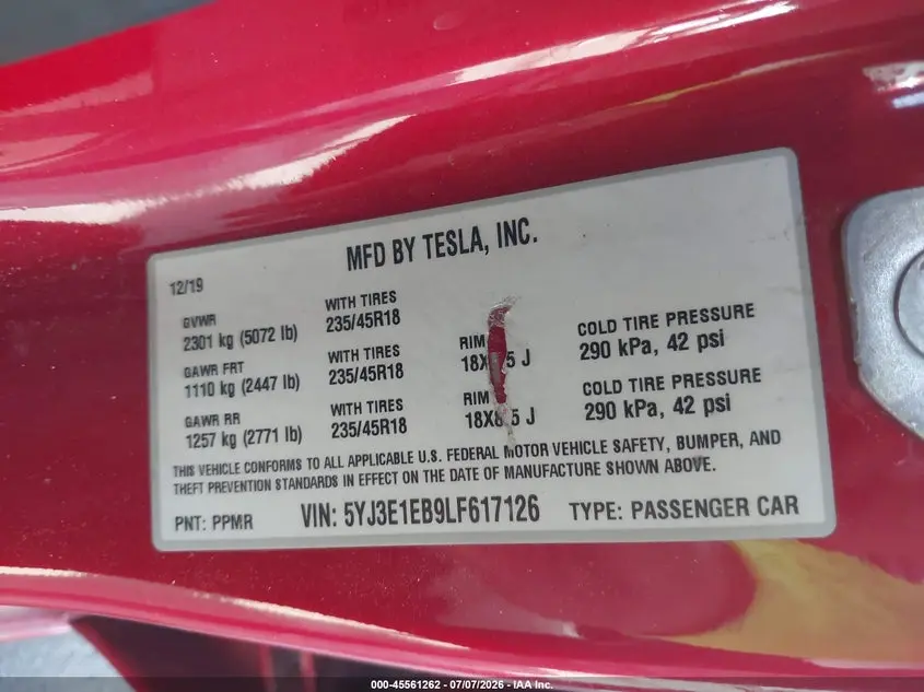 2020 TESLA MODEL 3 LONG RANGE DUAL MOTOR ALL-WHEEL DRIVE