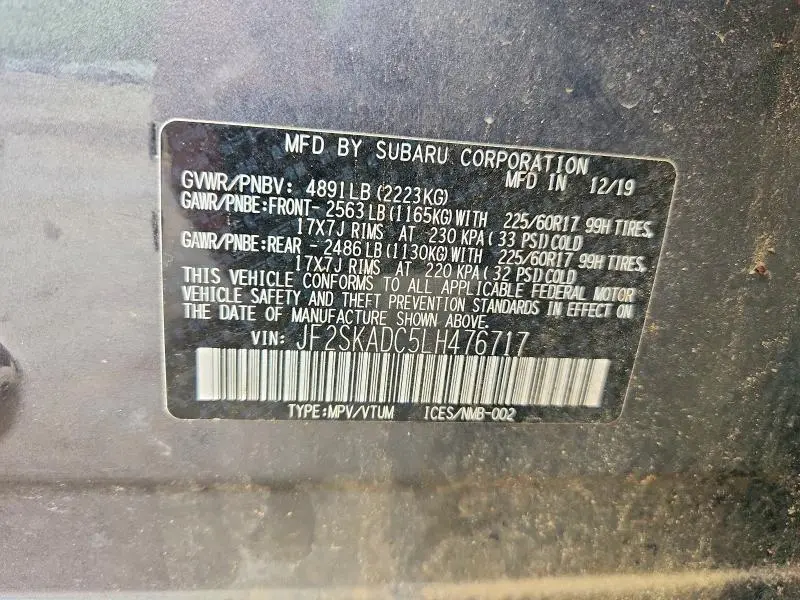 2020 SUBARU FORESTER   