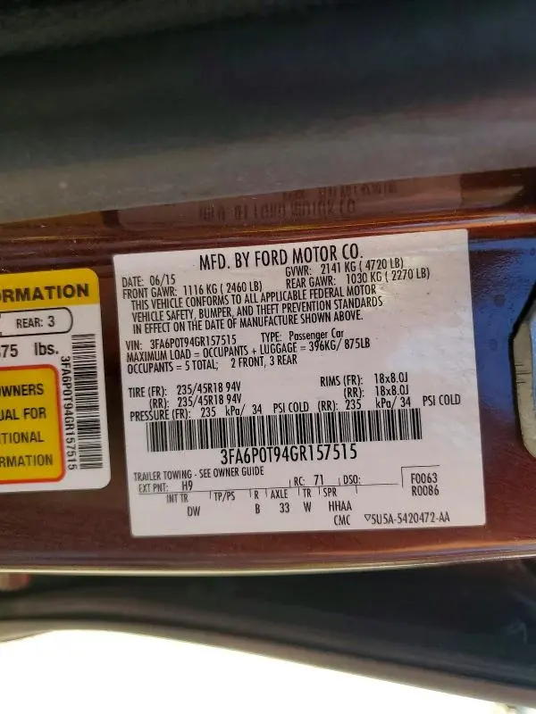 2016 FORD FUSION SE  