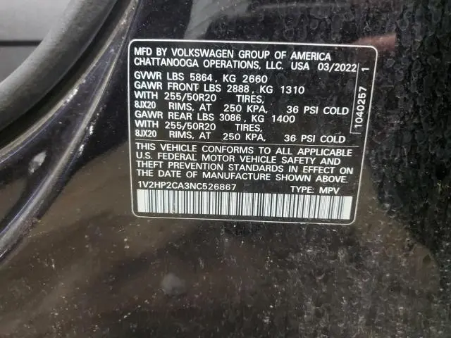 2022 VOLKSWAGEN ATLAS SE