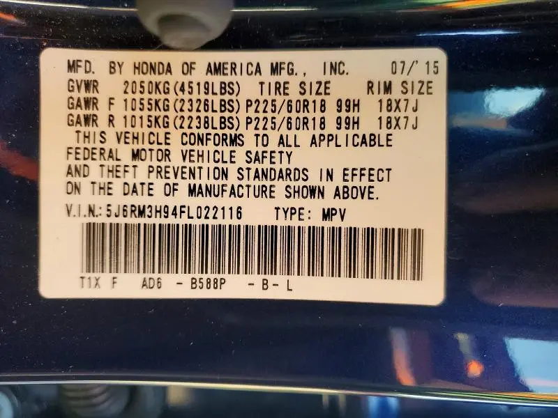 2015 HONDA CR-V TOURING  