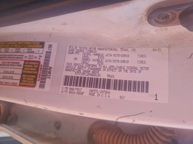 2021 TOYOTA TUNDRA DOUBLE CAB SR  