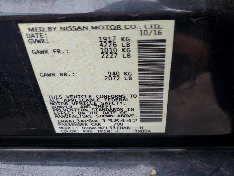 2017 NISSAN ALTIMA 2.5 SV  