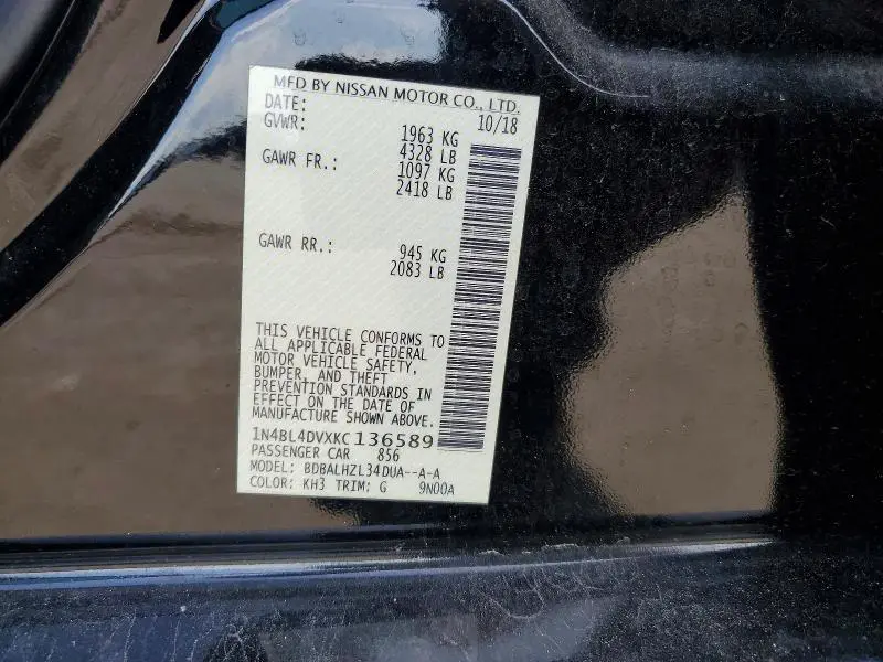 2019 NISSAN ALTIMA SV  