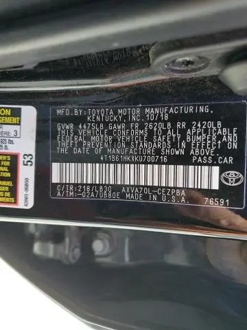2019 TOYOTA CAMRY XSE  