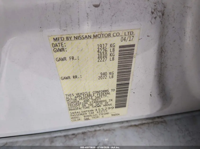 2017 NISSAN ALTIMA 2.5 S