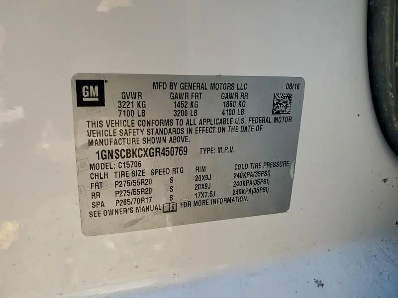 2016 CHEVROLET TAHOE C1500 LT  